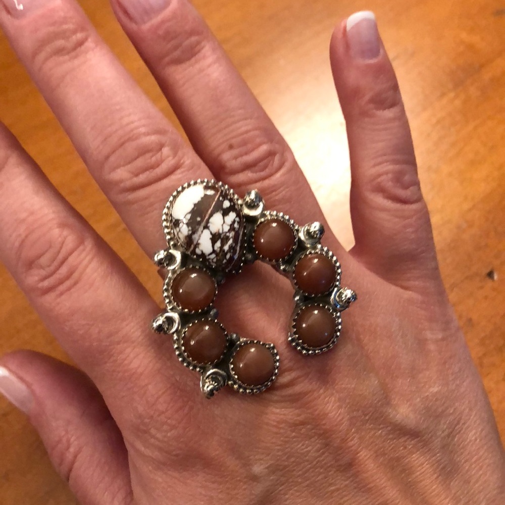 Authentic Horseshoe Ring, Sterling Silver. Brown Moonstone & Wild Horse